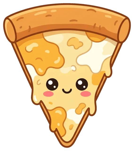 Cute Four Cheese Pizza Slice with Smiling Face