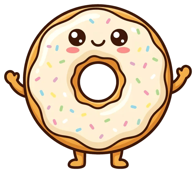 Cute Glazed Donut Cartoon Character with Sprinkles