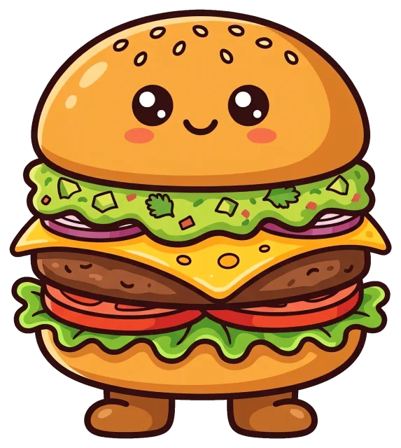 Cute guacamole burger character with smiling face