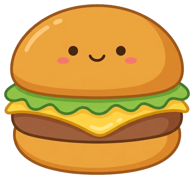 Cute hamburger cartoon character with smiling face
