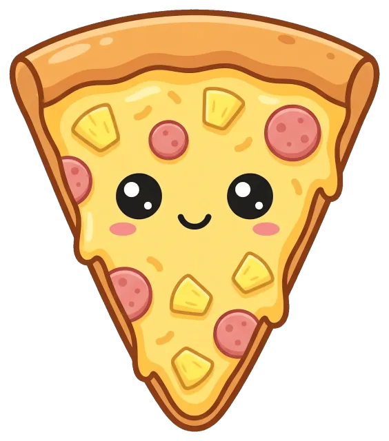 Cute Hawaiian pizza slice with smiling face