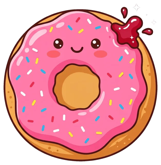 Cute jelly donut with pink frosting and sprinkles