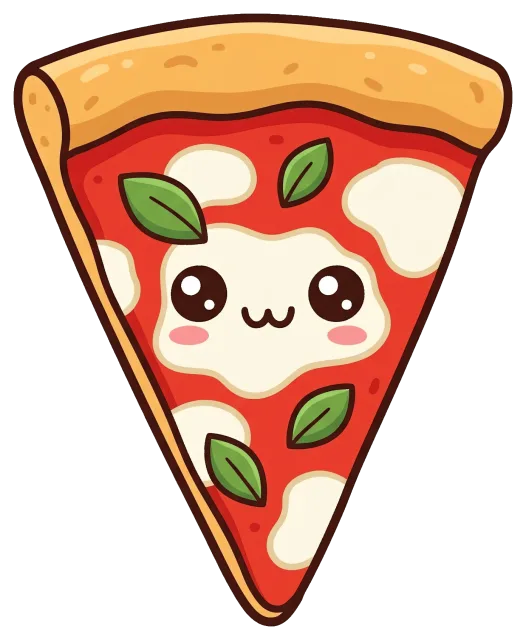 Cute kawaii margherita pizza slice with smiling face
