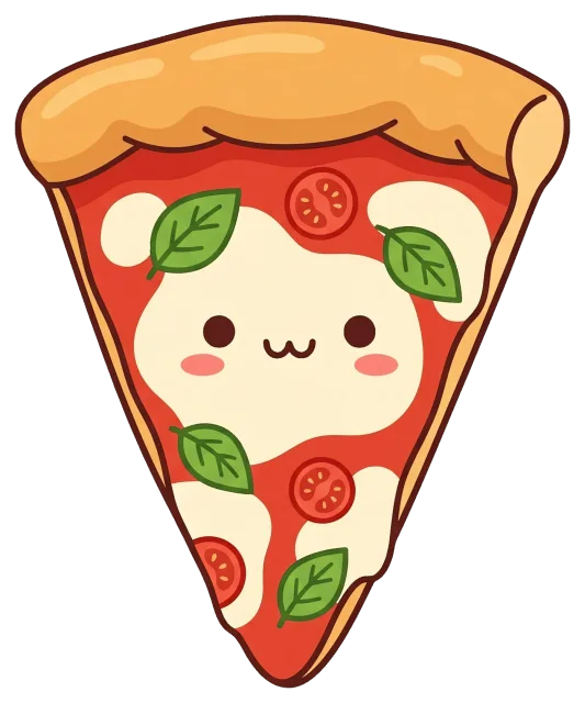 Cute kawaii margherita pizza slice with smiling face