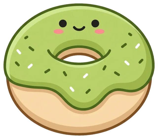 Cute matcha donut cartoon character with smiling face