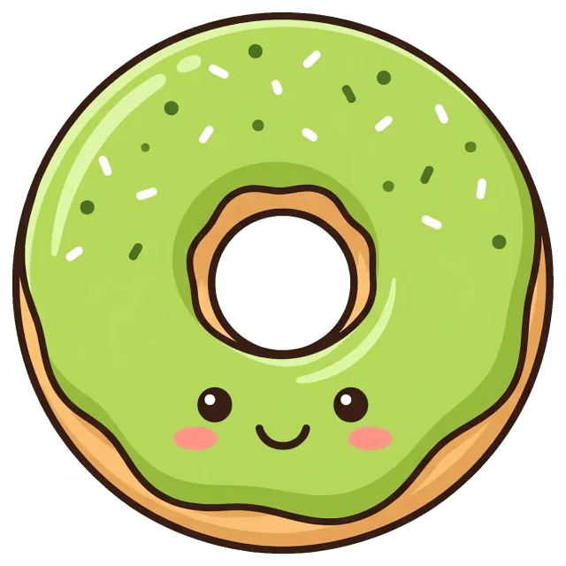 Cute matcha donut with smiling face and sprinkles