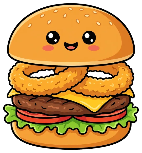 Cute onion ring burger with smiling face