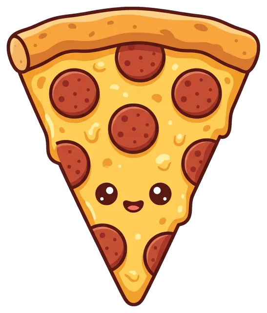 Cute pepperoni pizza slice with smiling face