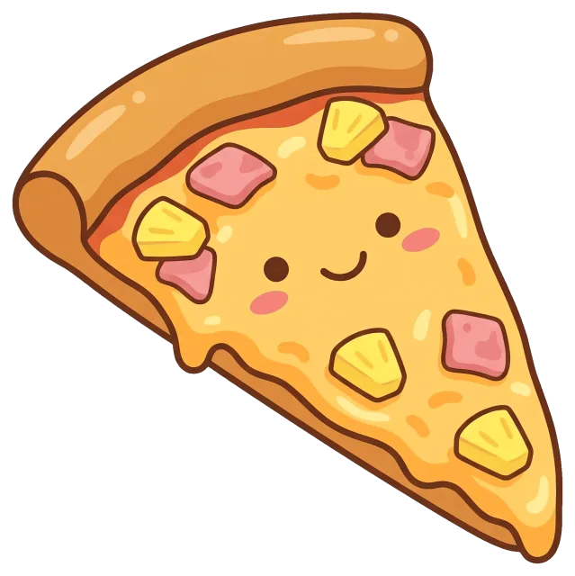 Cute pineapple ham pizza slice with smiling face