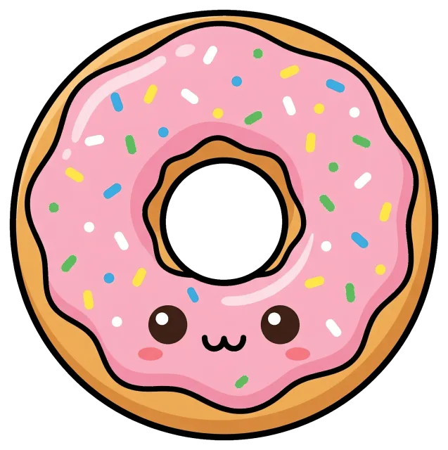 Cute pink frosted donut with sprinkles and smiling face