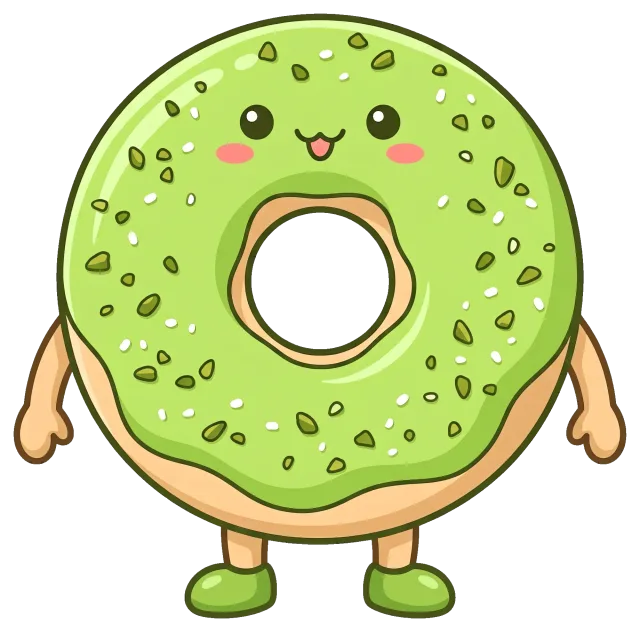 Cute pistachio donut character with arms and legs