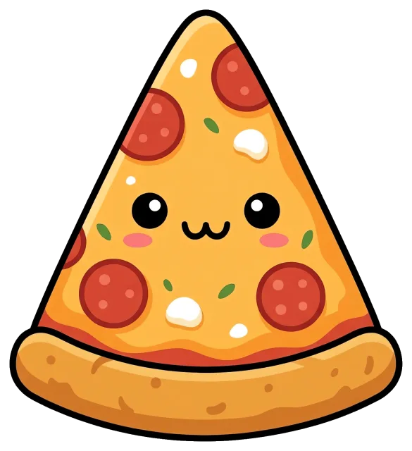Cute pizza slice with smiling face and pepperoni
