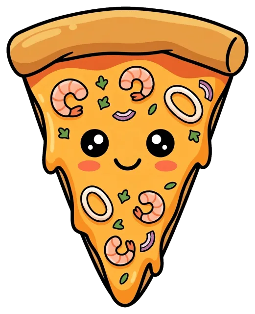 Cute seafood pizza slice with smiling face