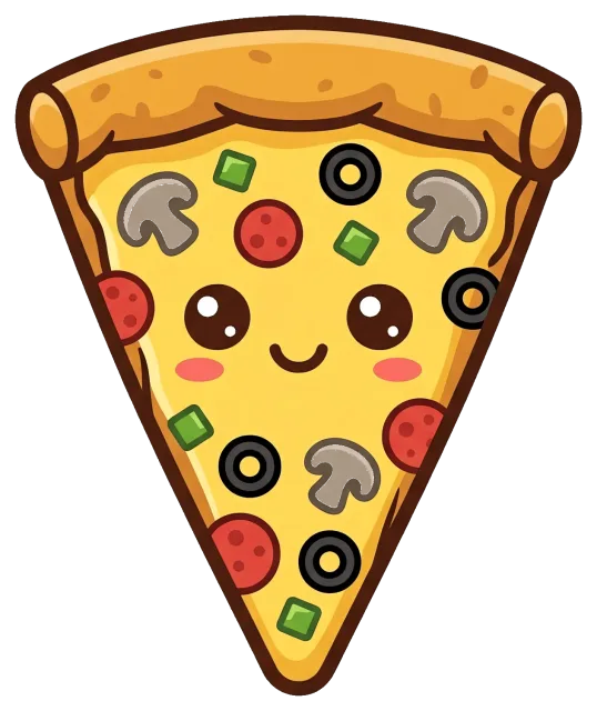 Cute supreme pizza slice with smiling face