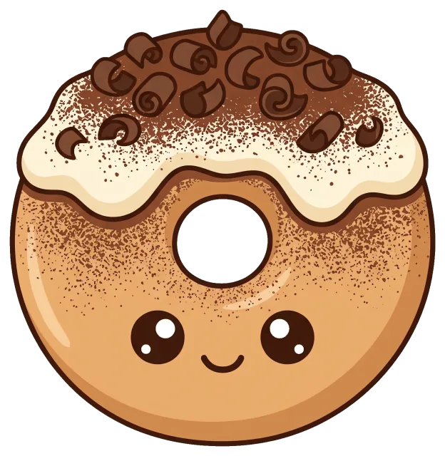 Cute tiramisu donut with chocolate curls and smiling face