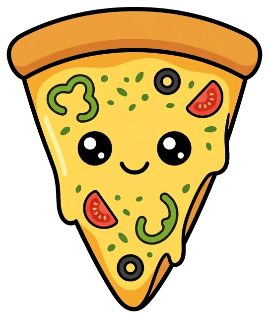 Cute vegetarian pizza slice with smiling face