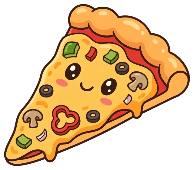 Cute vegetarian pizza slice with smiling face