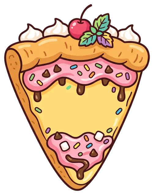 Dessert pizza slice with pink frosting and cherry on top