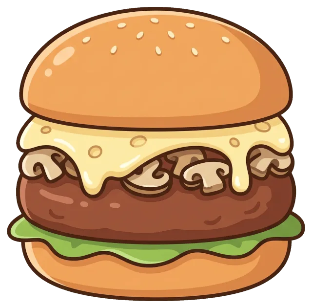 Mushroom Swiss Burger with Lettuce and Melted Cheese