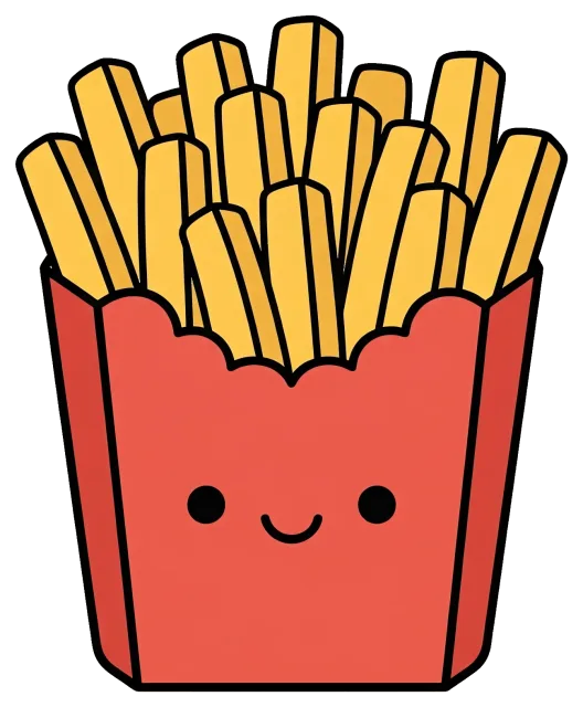 Cardboard fry box with smiling face and fries