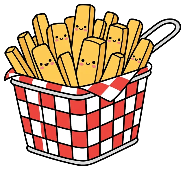 Checkered Fry Basket with Cute Smiling French Fries