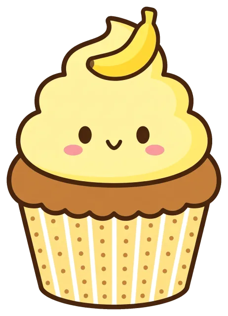 Cute banana cupcake with smiling face