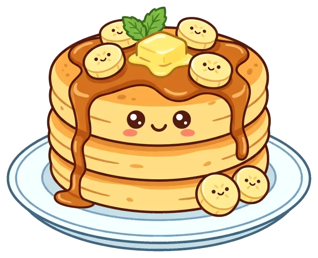 Cute banana pancake stack with syrup and butter