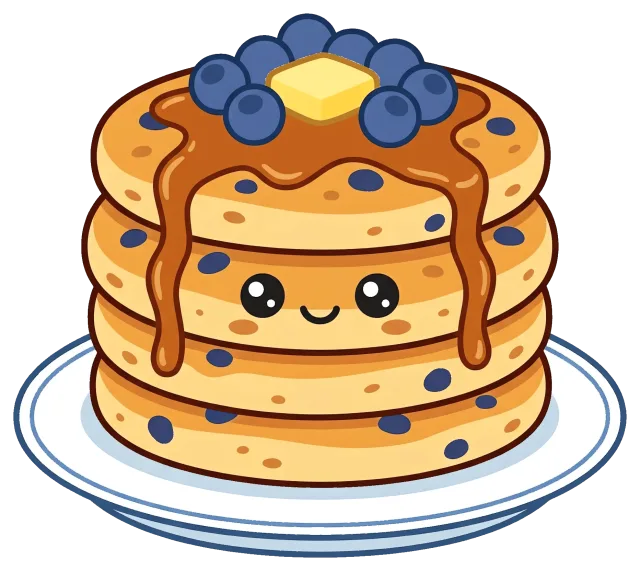 Cute blueberry pancake stack with syrup and butter