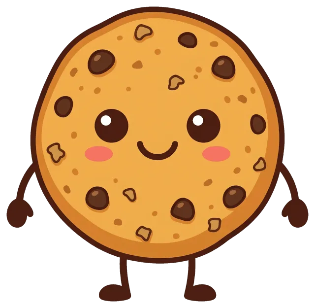 Cute cartoon chocolate chip cookie with smiling face
