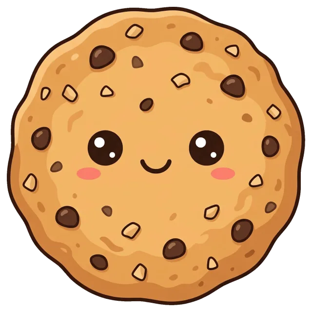 Cute cartoon chocolate chip cookie with smiling face