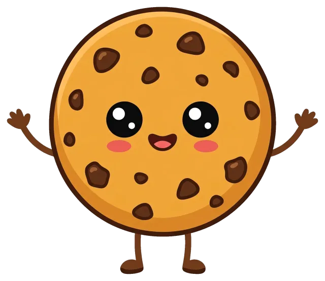 Cute cartoon chocolate chip cookie with smiling face