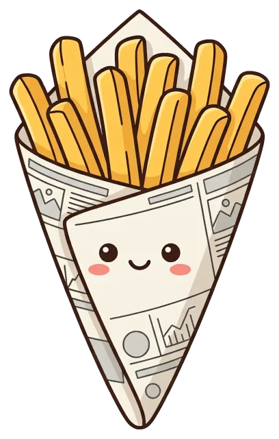 Cute cartoon french fries in newspaper cone
