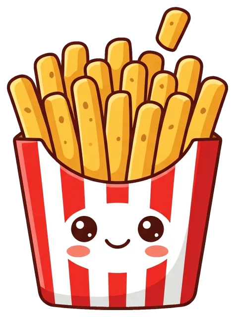 Cute cartoon French fries in red and white striped container
