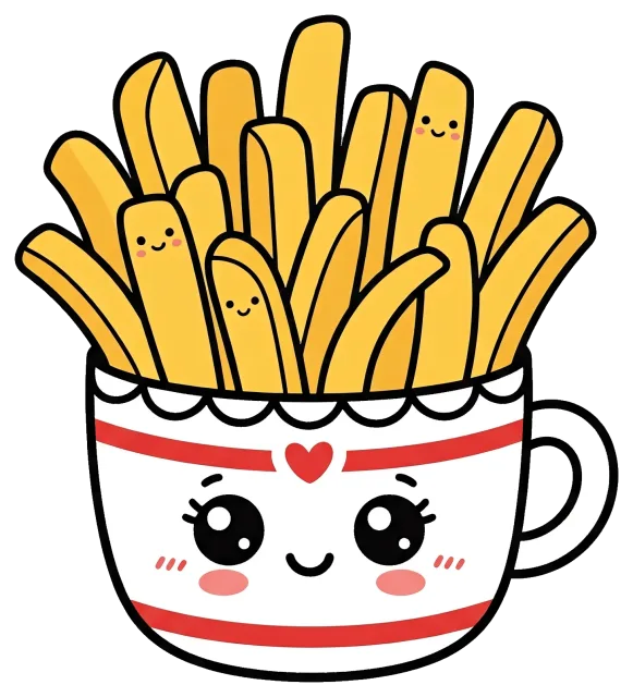 Cute cartoon french fries in smiling cup
