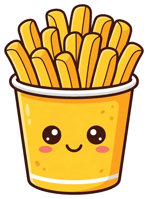 Cute cartoon french fries in smiling yellow cup