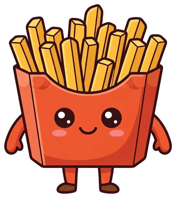 Cute cartoon french fries with smiling face