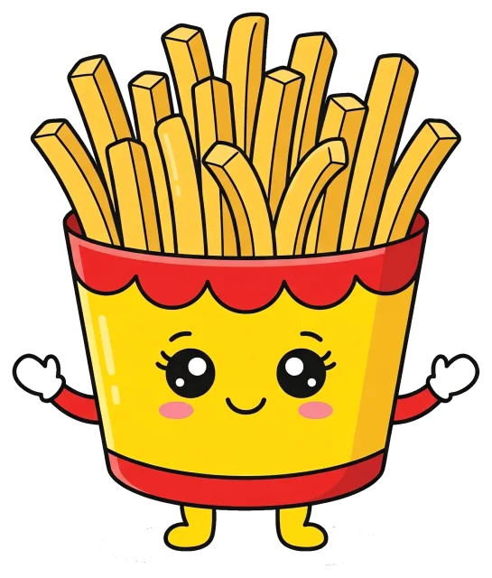 Cute cartoon french fry bucket with smiling face