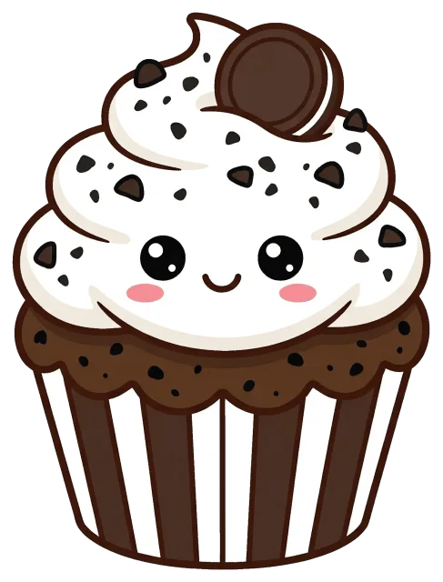 Cute cookies and cream cupcake with smiling face