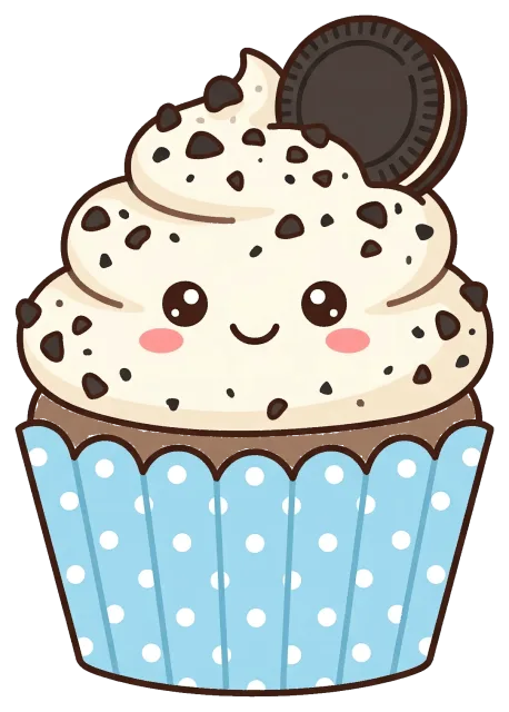 Cute cookies and cream cupcake with smiling face