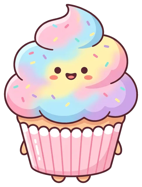 Cute cotton candy cupcake with colorful frosting and sprinkles