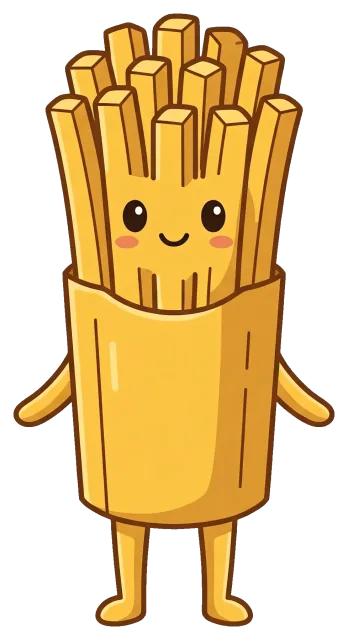 Cute French Fries Cartoon Character with Smiling Face