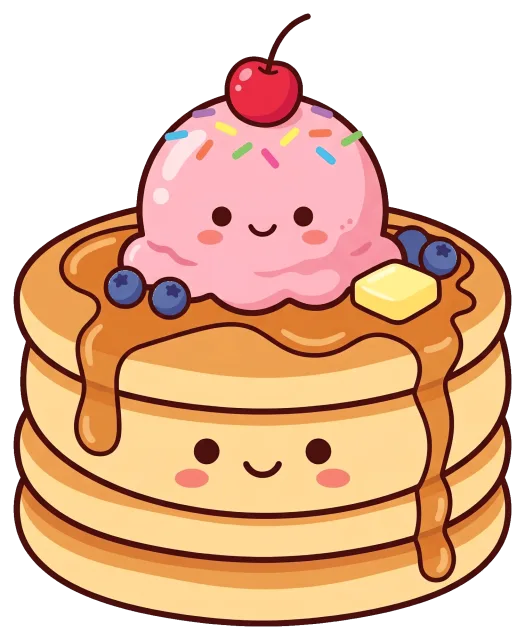 Cute ice cream pancake stack with cherry and blueberries