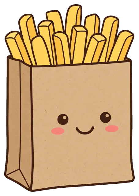 Cute kraft paper bag filled with smiling french fries