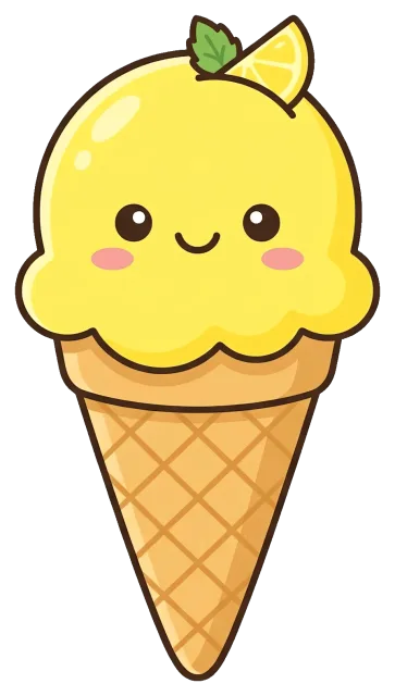 Cute lemon ice cream cone with smiling face