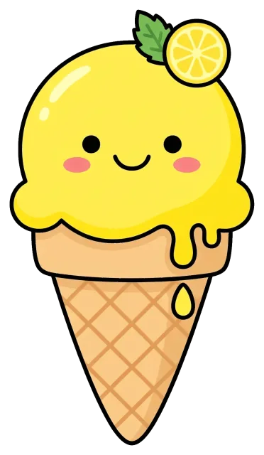 Cute lemon ice cream cone with smiling face