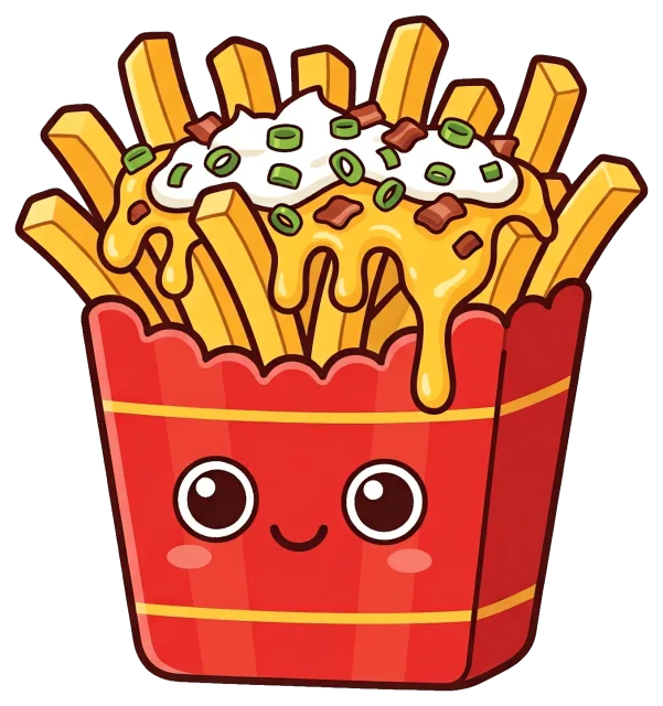Cute loaded fries box with cheese, sour cream, and bacon bits