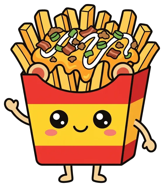 Cute loaded fries box with toppings and smiling face