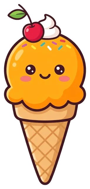 Cute mango ice cream cone with cherry and sprinkles