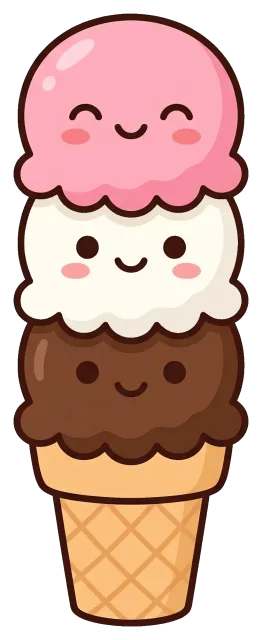 Cute Neapolitan Ice Cream Cone with Smiling Faces