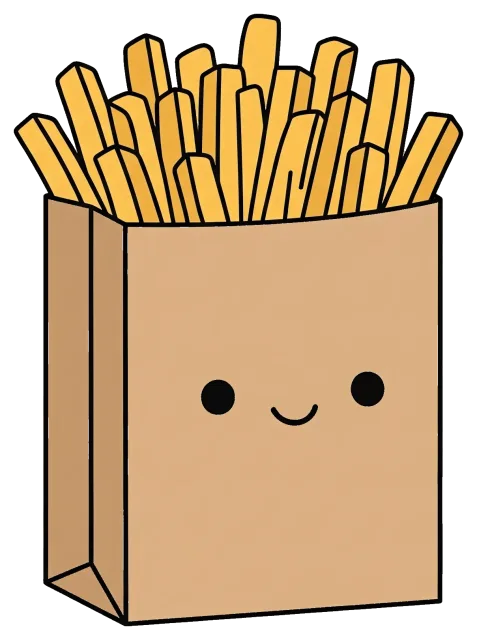 Cute paper bag filled with french fries and smiling face